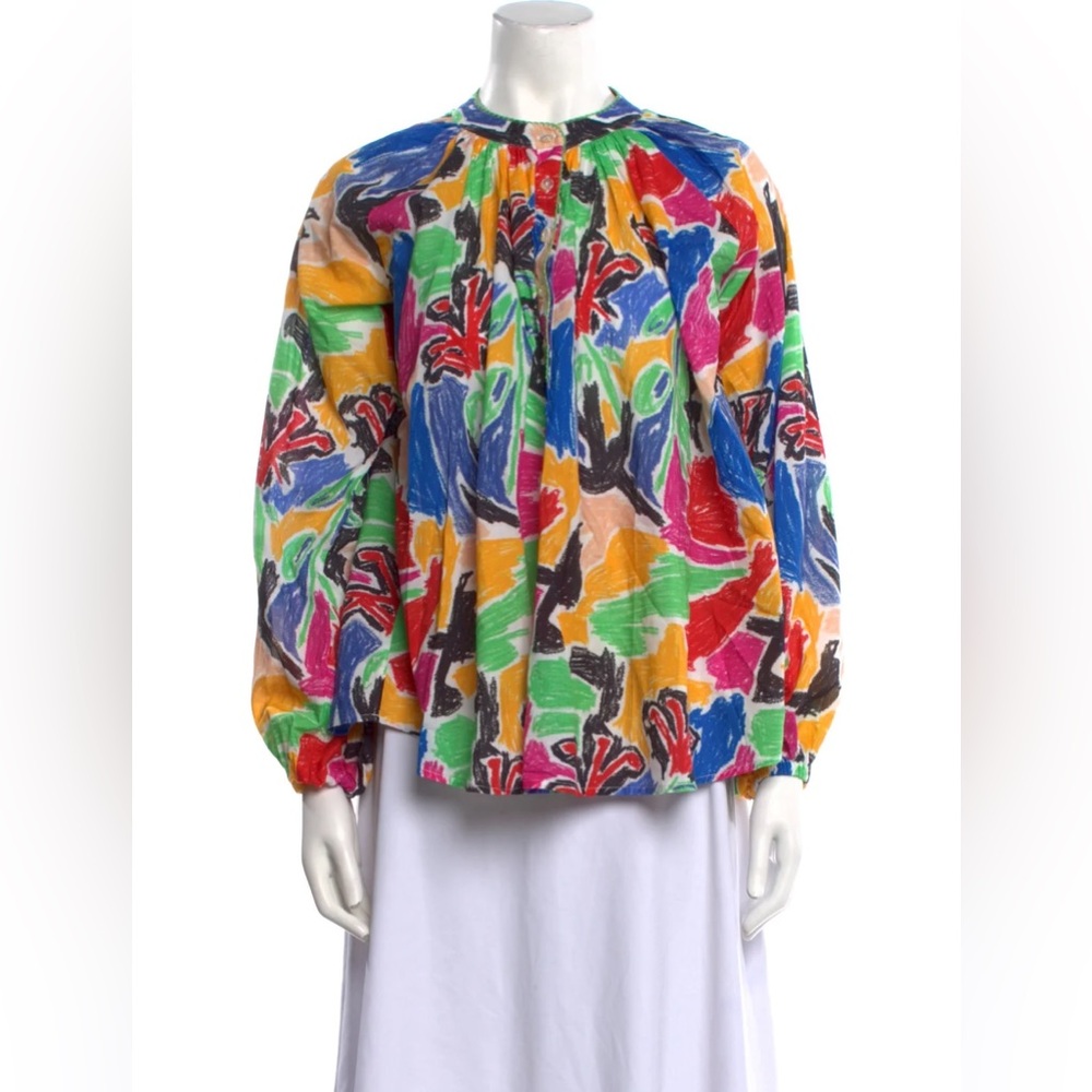 Anthropologie De Loretta Vibrant Color Balloon Sleeve Blouse